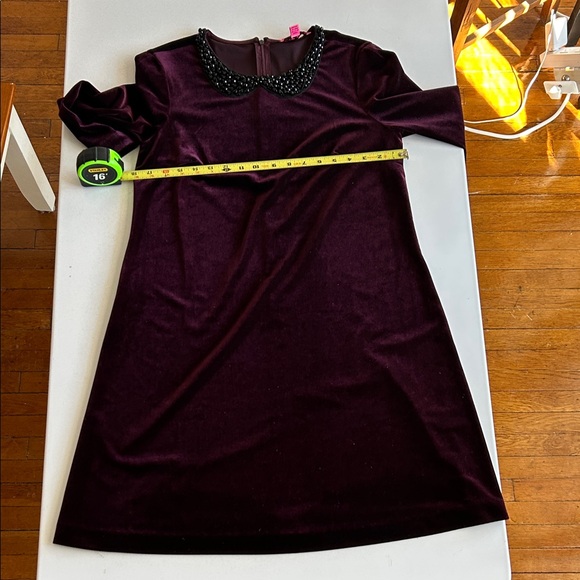 Betsey Johnson Burgundy Velvety Dress with Black Beaded Collar, Women's 8 - Picture 8 of 8